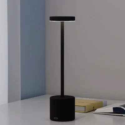 Metal LED Charging Table Lamp Touch Control Desk Ambient Light USB Rechargeable Night Light for Dining Room Bedroom - Black