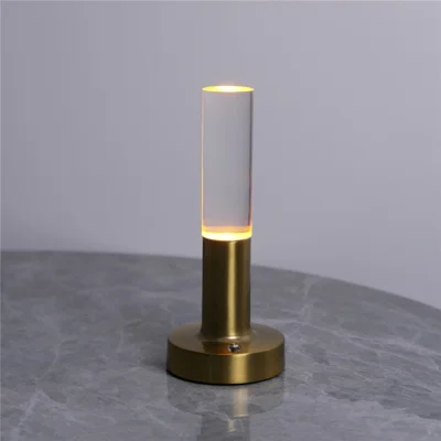 Rechargeable Table Lamp LED 3 Color Temperature Dimmable Ambient Light for Bedroom Dining Camping - Gold / Transparent Light Column