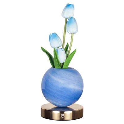 Tulip Night Light Dreamy Planet Table Lamp USB Atmosphere Light Touch Control 3 Color Adjustable For Bedroom - Blue
