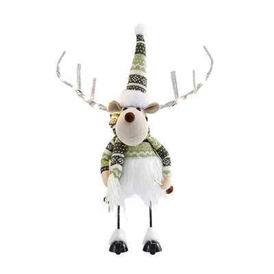 Christmas Swinging Reindeer Decoration with LED Light Antlers Plush Doll Holiday Ornament Standing Desktop Decor - Type A