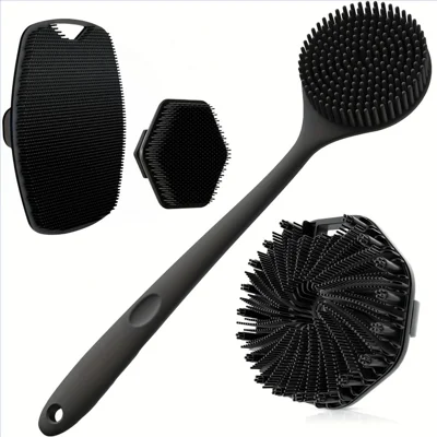 Juego de 4 piezas de cepillos corporales de silicona, juego profundo para exfoliar con mango largo, para cara, cuerpo y espalda, ideal para ducha