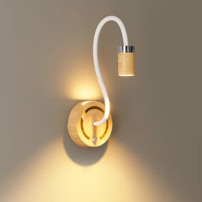 TWL003 2W Veilleuse de Bureau LED avec Bras Flexible Capteur de Mouvement Rechargeable Lampe Murale - Grain de Bois / Dimmable Tricolore