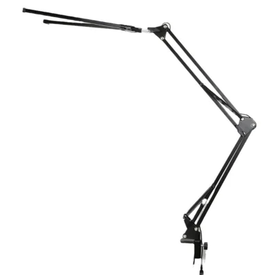 مصباح مكتبي LED ثنائي الرأس HL-DL8012A-10، ثلاث درجات حرارة لونية، إضاءة قابلة للتعديل بـ 10 مستويات، مصباح قراءة يعمل بالـ USB مع قابض - أسود