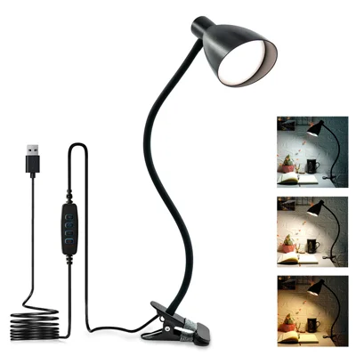 مصباح مكتبي LED بمحول USB من نوع HL-TJ8010A-11، مصباح قراءة مزود بتقنية إضاءة واقية من نوع LED، ثلاث درجات حرارة لونية مناسبة للدراسة والغرفة - أسود