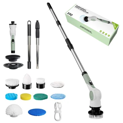 X90 IPX7 Waterproof 25W High Power 10 in 1 Cordless Electric Cleaning Brush with 10 Brush Heads - Light Green