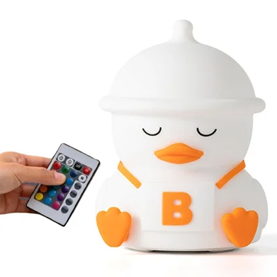Duck Shape Silicone Night Light RGB 7-Color Touch Bedside Lamp USB Rechargeable with Remote for Kids Room