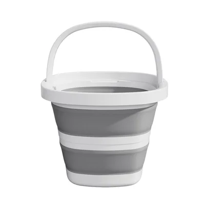 Tamanho M 5L Balde Dobrável de Água PP+TPR Balde Portátil Dobrável para Acampamento ao Ar Livre - Branco Cinzento