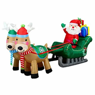 2.4m Inflatable Santa Claus with Sleigh and Two Reindeer LED Lighted Outdoor Christmas Decoration for Yard Garden, EU Plug