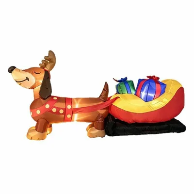 2.4m Christmas Inflatable Dachshund Sled Air Blown Decoration with LED Light Outdoor Yard Holiday Ornament, EU Plug
