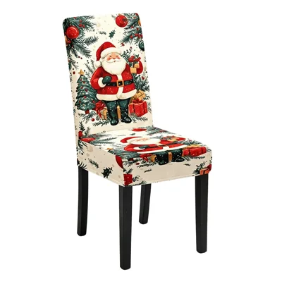Weihnachtsstuhlhülle digital bedruckt mit Cartoon-Santa-Clara, elastische Schonhülle für Esszimmerstühle, Festtagsdekoration - ZSDYT12-1