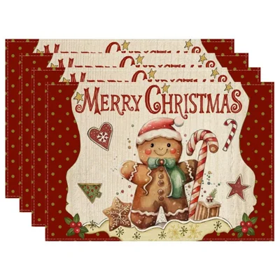 4 pièces de napperons en lin imprimé motif de Noël, lavables en machine, nappes de table pour décor de table de fête - Style 1