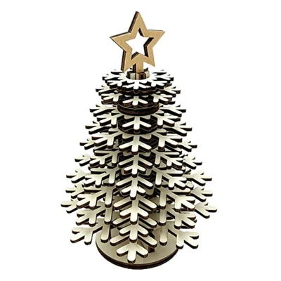 3D-Holz-Schneeflocken-Weihnachtsbaum-Dekoration, geschichteter Schneeflocken-Design, verriegelte Basis, Sternspitze für Tischdekoration - SCM3448