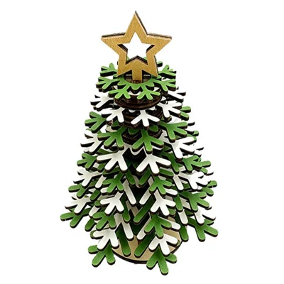 Árvore de Natal 3D em Madeira com Design de Floco de Neve em Camadas, Base Entrelaçada e Estrela no Topo para Exibição em Mesa - SCM3581