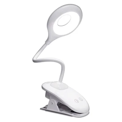 8030E 3-Color 10-Level Dimmable Rechargeable LED Clip Desk Lamp with Touch Control for Reading - White