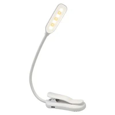 510 7-LED Rechargeable Clip Reading Lamp 3000K-6000K Type-C Desk Night Light for Reading and Study - White