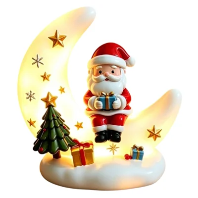 Veilleuse en Forme de Lune de Noël Lumière LED Chaude Décoration de Bureau en Résine Alimentation USB - Père Noël