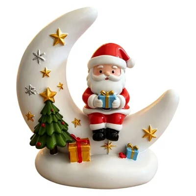 Ornement de Noël de 13 cm Base de Lune en Résine Décoration de Bureau pour Décor de Maison de Fêtes - Père Noël