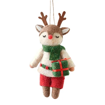 Christmas Felt Animal Ornaments Cotton Rope Keychain Bag Charm for Christmas Tree Decoration - Gift Elk (Style A)