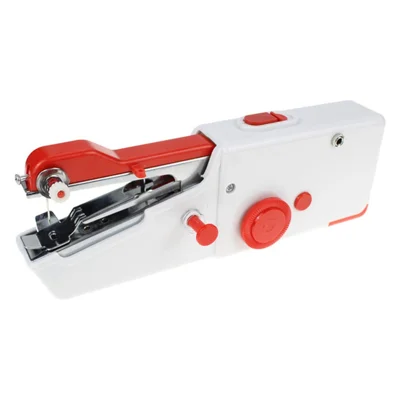 Portable Mini Electric Sewing Machine Small Handheld Stitching Machine for Beginners - Red