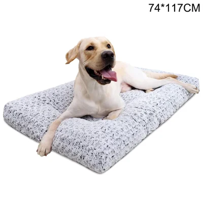 74x117cm Warm Velvet Dog Bed Mattress Fluffy Comfy Kennel Pad Anti-Slip Pet Gift Sleeping Mat - Light Grey