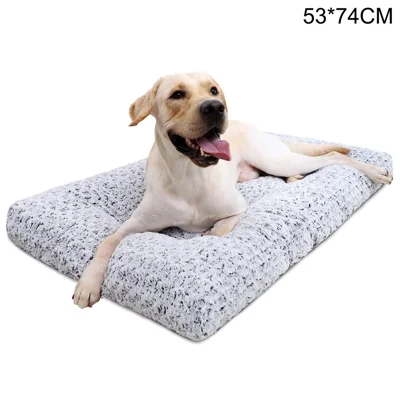 53x74cm Warm Velvet Dog Bed Mattress Fluffy Comfy Kennel Pad Anti-Slip Pet Gift Sleeping Mat - Light Grey