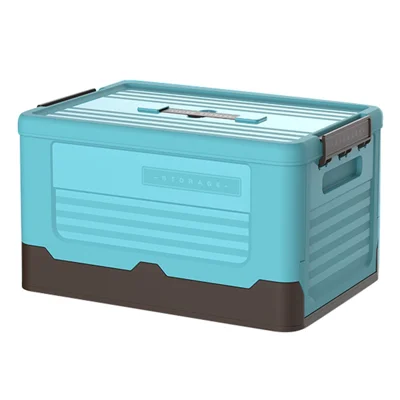 Foldable Plastic Storage Box with Lid for Home Car Organization Stackable Container Size M - Blue
