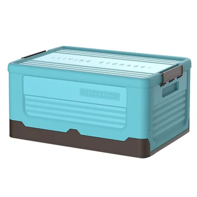 Foldable Plastic Storage Box with Lid for Home Car Organization Stackable Container Size L - Blue