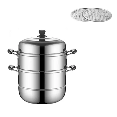 Stainless Steel 3-Tier Steamer Pot 28cm Steaming Pot Cookware with 2PCS Steaming Trays for Induction  /  Gas Stove
