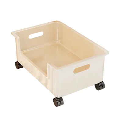 Under Bed Storage Box with Rolling Wheels Plastic Drawer Style Mobile Organizer Container Clothes Storage Bin - Cream White