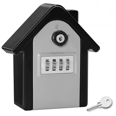 Hausförmige 4-stellige Kombinationsschloss-Box mit 2 Schlüsseln, großes Fach, metallene sichere Aufbewahrung für Zuhause, Büro, Hotel – Silbergrau