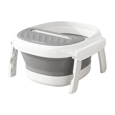Folding Foot Bath Bucket PP + TPR 21cm Deep Portable Insulated Tub for Home Use - Gray