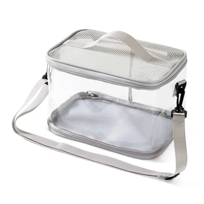 QS-129 PVC + Nylon Transparent Bird Carrier Bag with Breathable Mesh Top for Parrot Outings - Gray Edge