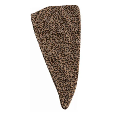 Touca de Secagem de Cabelo 25 x 63 cm Estampado de Leopardo em Nylon com Secagem Rápida e Absorção de Água para Cabelos Longos - Marrom