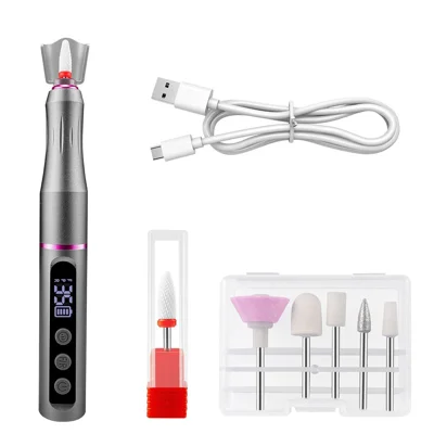 HX-2606 35000 RPM Electric Nail Drill 7-Speed Forward/Reverse LED Display with 6 Bits - Gray