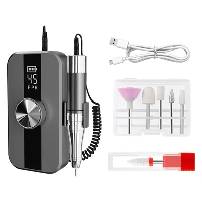 HX-2607 Electric Nail Drill 45000 RPM 30W 1-45 Speeds Digital Display Type-C Charging - Gray