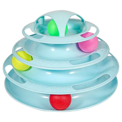 Cat Toys 4-Tier Turntable Roller Colorful Balls Interactive Kitten Exercise Toys Set - Blue