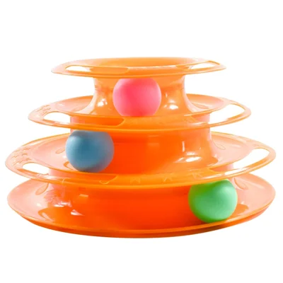 3-Layer Cat Turntable Toy Pet Cat Rolling Balls PVC Turntable Toy - Orange