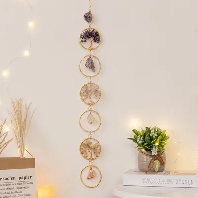 Life Tree Natural Crystal Gem Gravel Sun Catcher Home Garden Balcony Hanging Ornament