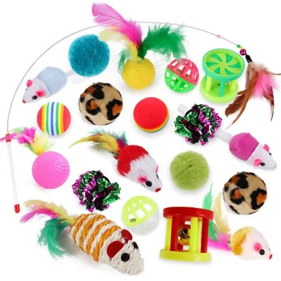 20Pcs / Set Cat Mouse Crinkle Balls Toys Set Interactive Cat Toys Catnip Teaser Wand Fluffy Mice Balls