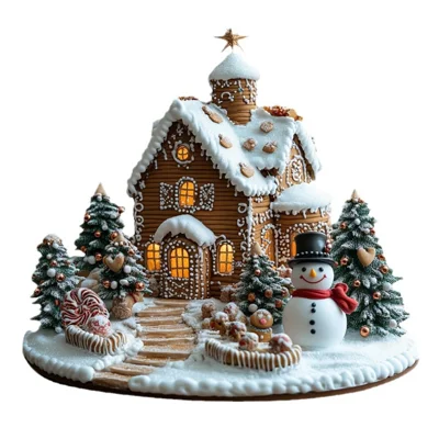 Christmas Garden Stake Statue Acrylic Waterproof Winter Gingerbread House Potted Plants Ground Plugs
