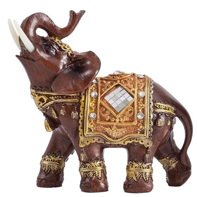 Feng Shui Fortune Lucky Elephant Statue Resin Crafts Home Porch Office Desktop Ornament, Size M - Brown