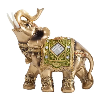 Feng Shui Fortune Lucky Elephant Statue Resin Crafts Home Porch Office Desktop Ornament, Size L - Green