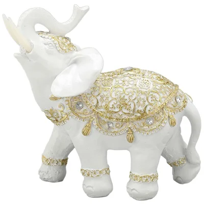 Fortune Lucky Elephant Statue Resin Craft Home Porch Office Desktop Feng Shui Ornament, Size M - White