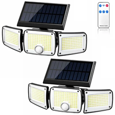 TY10305 2 st 3-huvud Solvägglampa 280 LED IP44 Vattentät Utomhusrörelsesensorlampa