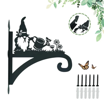Outdoor Heavy Duty Iron Hanging Basket Hook Plant Hanger Animal Silhouette Decorative Garden Bracket - Gnome Watering Flowers