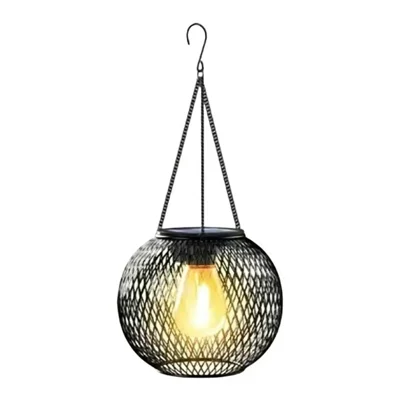 1Pc Iron Art Solar Powered Lantern Outdoor Waterproof Hanging Garden Light Bulb Decorative Landscape Lamp