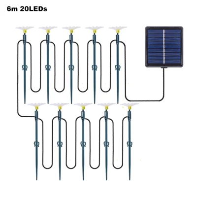 6m 20 LEDs Daisy Shape Solar Outdoor Garden Stake Lights Waterproof Ambiance Lamp for Patio Villa Yard
