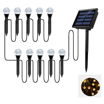 10-LED Crystal Bubble Ball String Lights Outdoor Solar Garden Lights for Lawn Patio Landscape Stake Lamps - Warm Light
