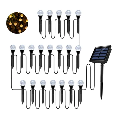 20-LED Crystal Bubble Ball String Lights Outdoor Solar Garden Lights for Lawn Patio Landscape Stake Lamps - Warm Light