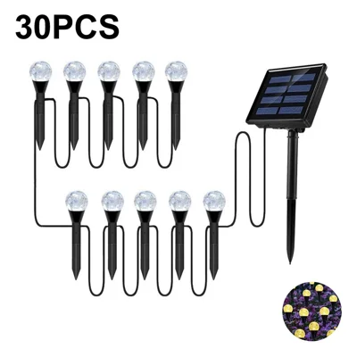 30-LED Crystal Bubble Ball String Lights Outdoor Solar Garden Lights for Lawn Patio Landscape Stake Lamps - Warm Light